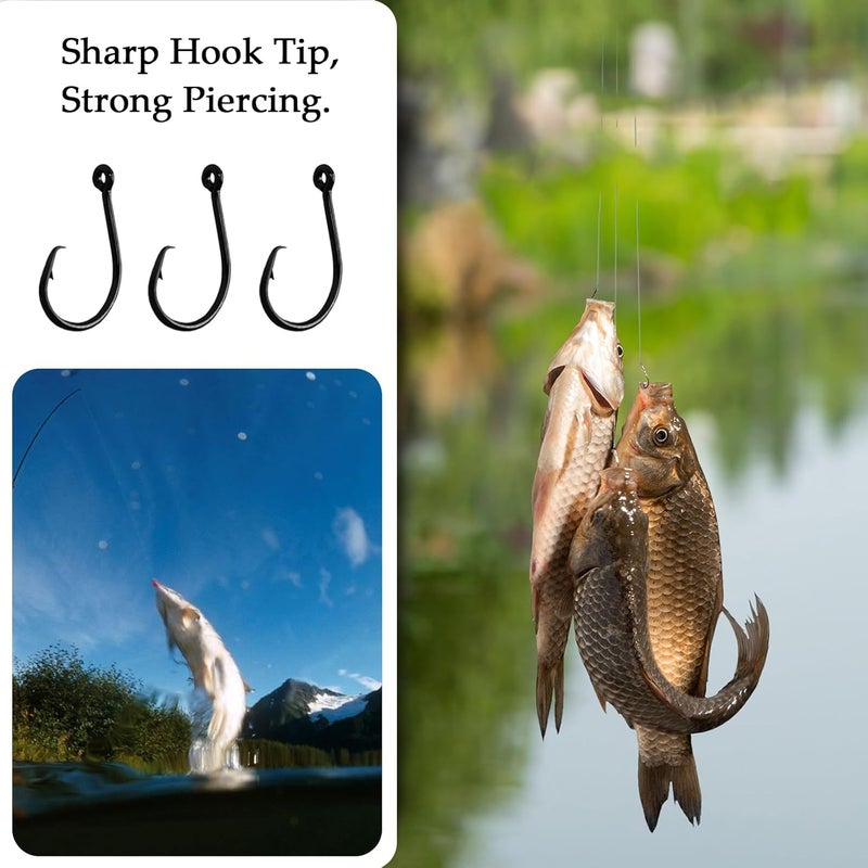 HSYMQ 10PCS High-Carbon Steel Circle Hooks Barbed Fishing Hooks with Holes, Freshwater and Saltwater Fishing Hooks for Tuna, Catfish, Bass - Image 4